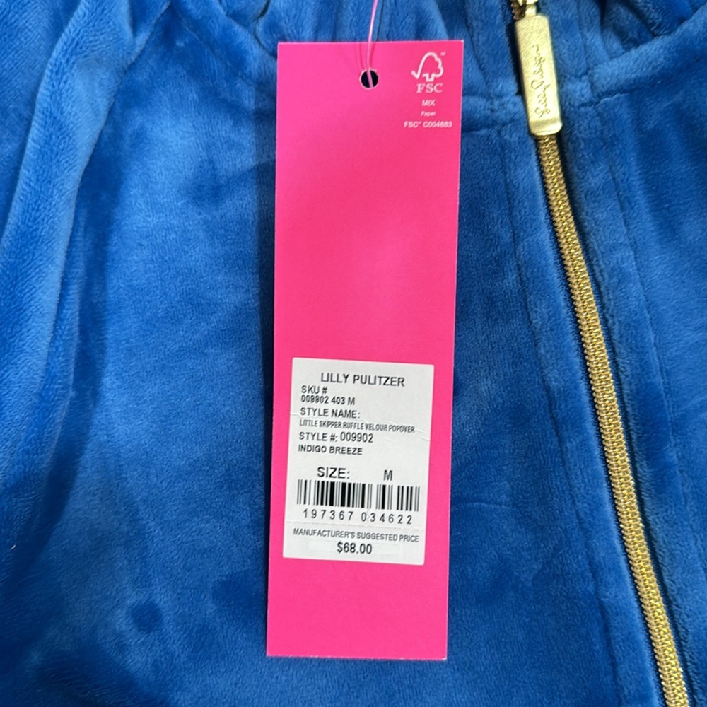Lilly Pulitzer velour popover M indigo breeze Beautiful and super soft! - Picture 3 of 3